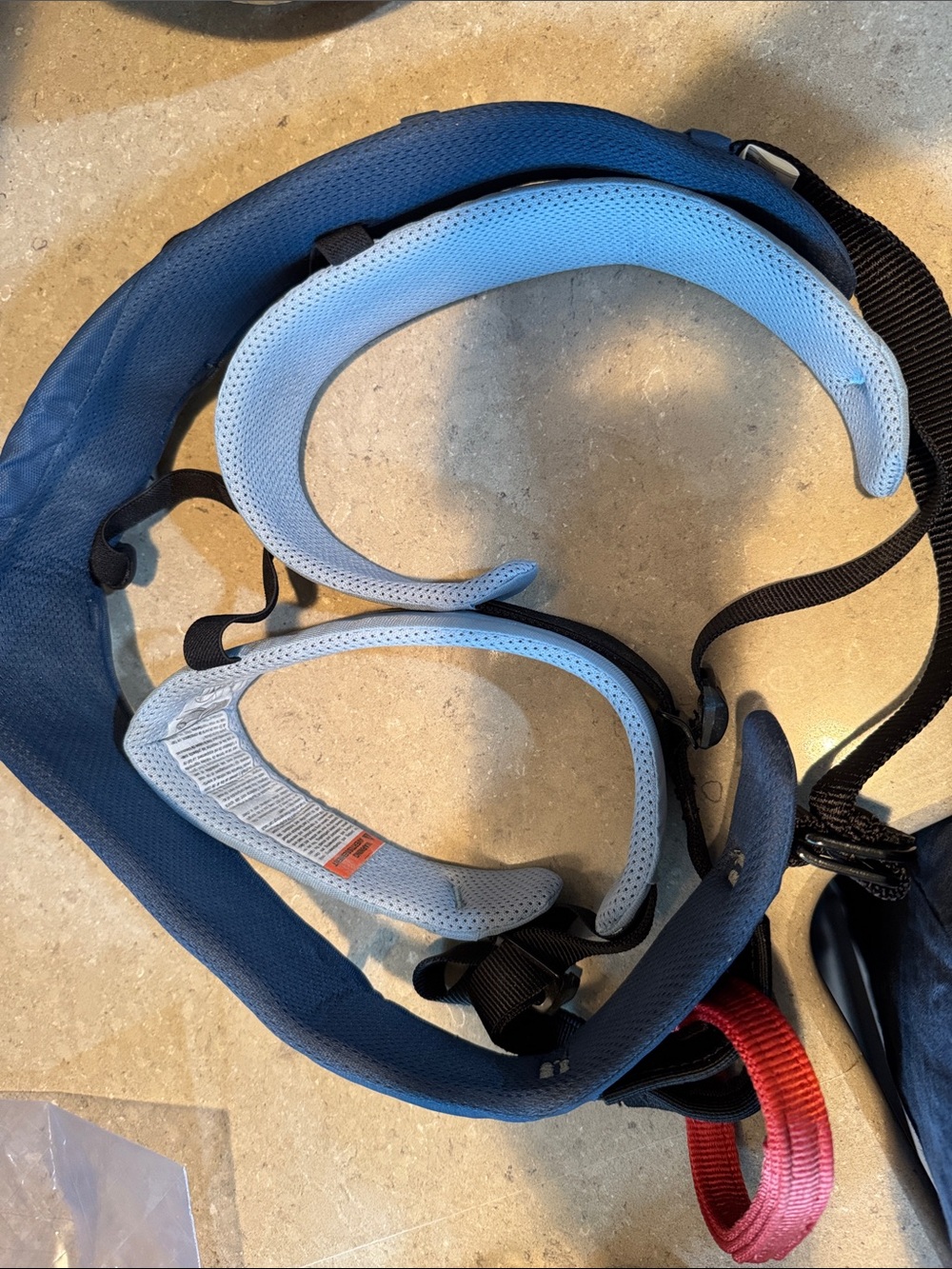 Blue Padded climbing Harness with Light Gray Mesh Lining